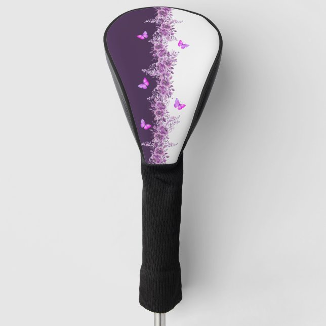 Purple Botanical Butterflies Golf Head Cover (Front)