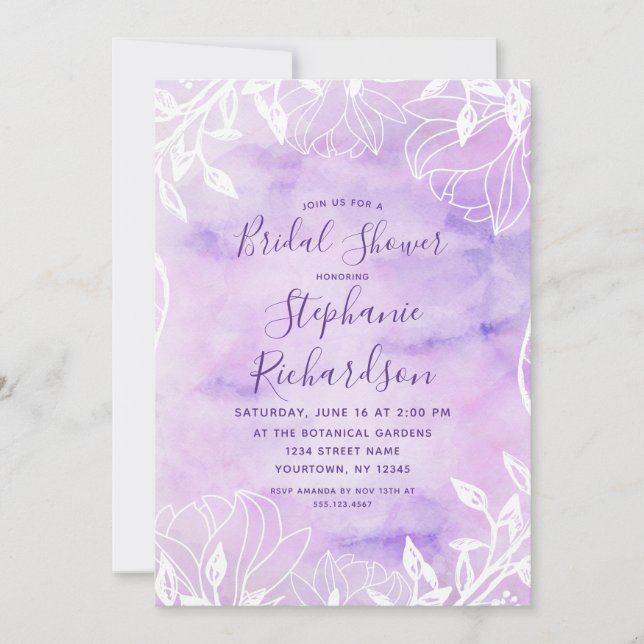 Purple Botanical Floral Bridal Shower Invitation (Front)