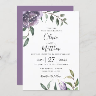Purple Botanical Floral Wedding Invitation