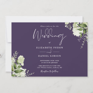Purple Botanical Greenery Monogram Wedding Invitation