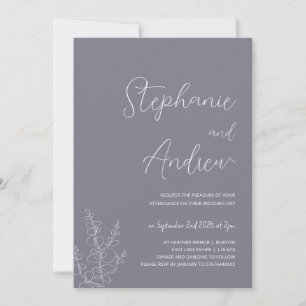 Purple Botanical minimalist wedding invitations