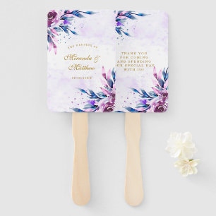 Purple Botanical Peony Gold Wedding Thank You Hand Fan