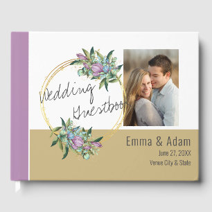 Purple Botanical Photo Wedding Guest Book