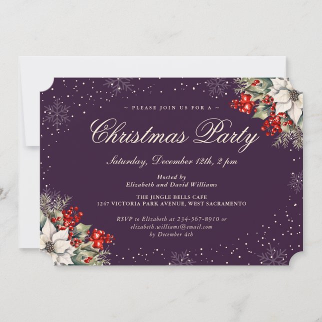 Purple Botanical Snowflake Christmas Holiday Party Invitation (Front)