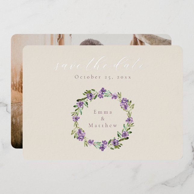Purple Botanical Wreath Horizontal Photo (Front/Back)