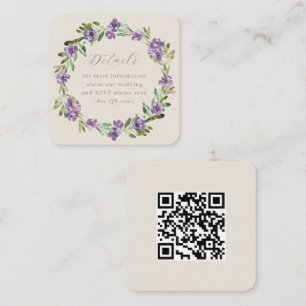 Purple Botanical Wreath QR Code Wedding Enclosure Card