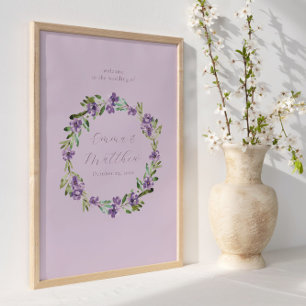 Purple Botanical Wreath Wedding Welcome Sign