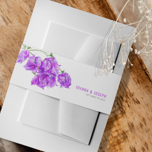 Purple bougainvillea botanical watercolor custom invitation belly band