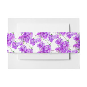 Purple bougainvillea floral watercolor patterned invitation belly band