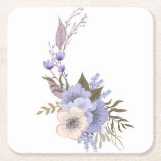Purple boutique style floral square paper coaster