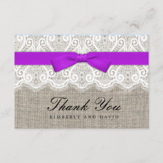 Purple Bow and Lace Wedding Thank You Card