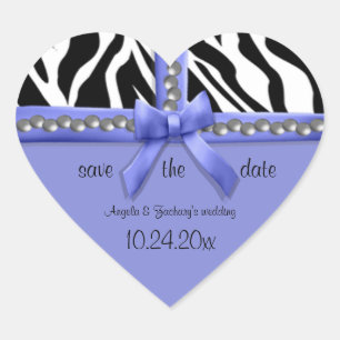 Purple Bow And White Zebra Stripes With Pearls Heart Sticker
