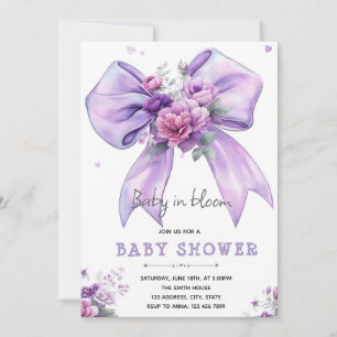 Purple bow baby in bloom invitation