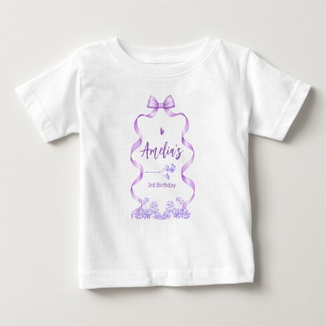 Purple Bow Birthday Any Age Baby T-Shirt (Front)