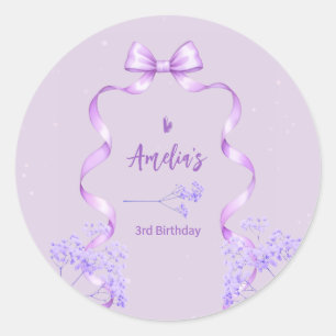 Purple Bow Birthday Any Age Classic Round Sticker