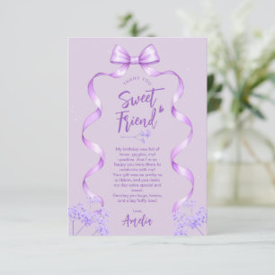 Purple Bow Birthday Thank You Card