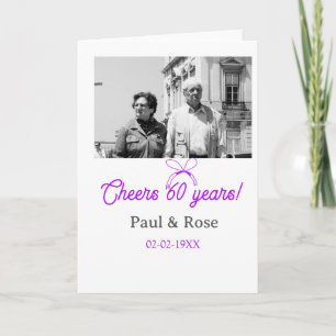Purple bow cheers to 60 years anniversary wedding card