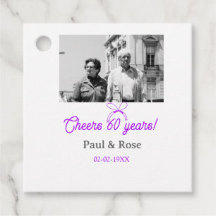 Purple bow cheers to 60 years anniversary wedding favour tags