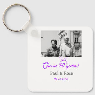 Purple bow cheers to 60 years anniversary wedding  key ring