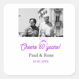 Purple bow cheers to 60 years anniversary wedding square sticker