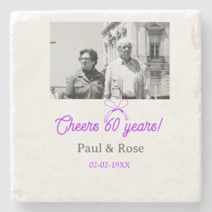 Purple bow cheers to 60 years anniversary wedding  stone coaster