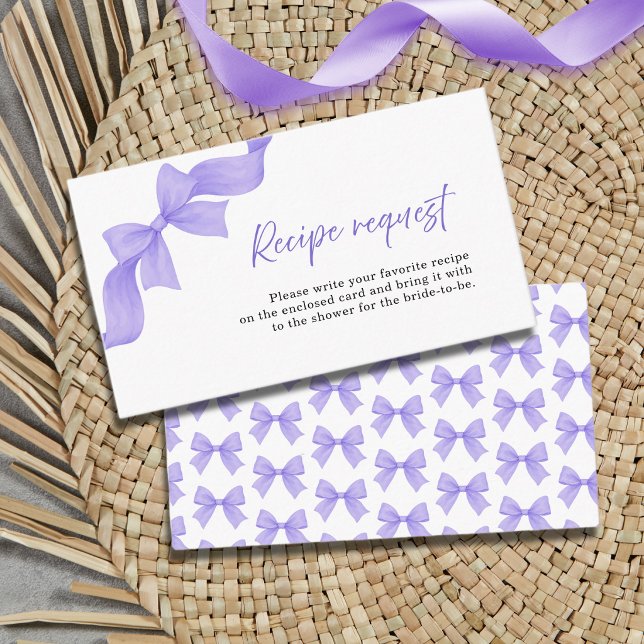 Purple Bow Coquette Bridal Shower Recipe Request Enclosure Card (Creator Uploaded)