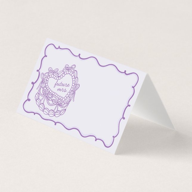 Purple Bow Coquette Cake Bridal Shower Place Card (Front)