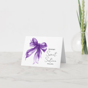 Purple Bow Coquette Script Sweet 16 Thank You Card