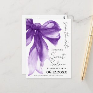 Purple Bow Coquette Sweet 16 Save the Date  Postcard