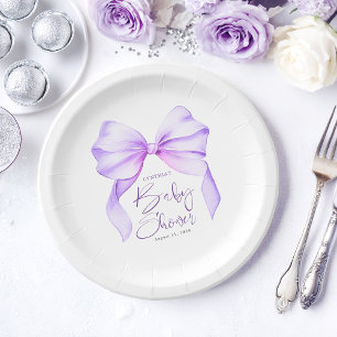 Purple Bow Cute Baby Shower Paper Plate