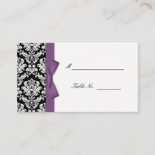 Purple Bow Damask Wedding Placecards