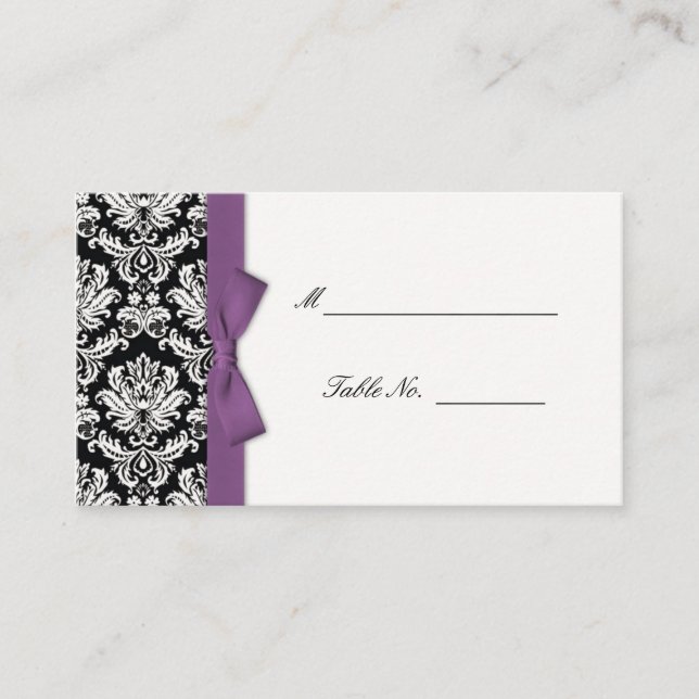 Purple Bow Damask Wedding Placecards (Front)