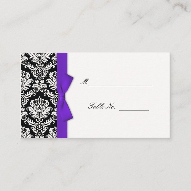 Purple Bow Damask Wedding Placecards (Front)