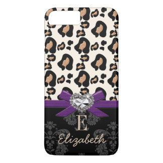 PURPLE BOW FAUX BLING HEART LEOPARD PRINT Case-Mate iPhone CASE