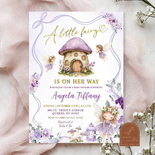 Purple Bow Floral Fairy Girl Baby Shower Invitation