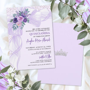 Purple Bow Floral Quinceanera Invitation