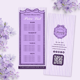 Purple Bow Frame Striped Salon Price List Card