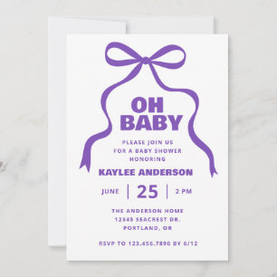 Purple Bow Girl Baby Shower Invitation
