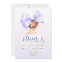 Purple Bow Girl Birthday Invitation