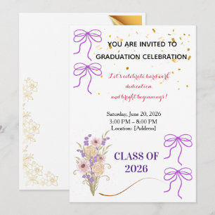 Purple Bow Graduation Party Invitation