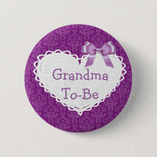 Purple Bow Grandma to be Baby Shower Button