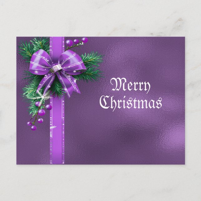 Purple Bow Holiday Christmas Postcard (Front)