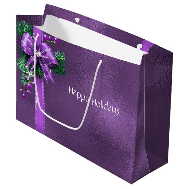 Purple Bow Holiday Gift Bag (Front Angled)
