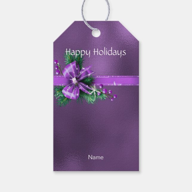 Purple Bow Holiday Gift Tag (Front)