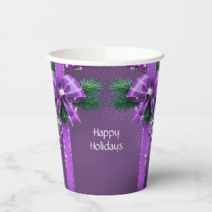 Purple Bow Holiday Paper Cups