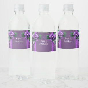 Purple Bow Holiday Water Bottle Label