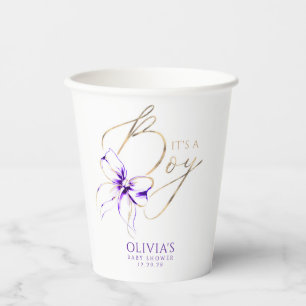 Purple Bow It's A Boy Baby Shower Paper Cups