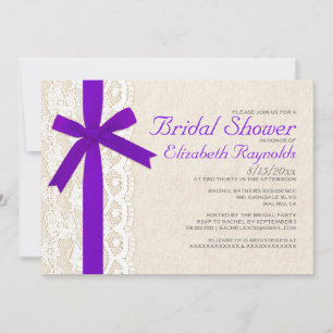 Purple Bow & Lace Bridal Shower Invitations
