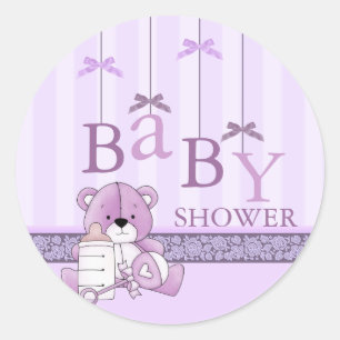 Purple Bow Mobile Baby Shower Sticker
