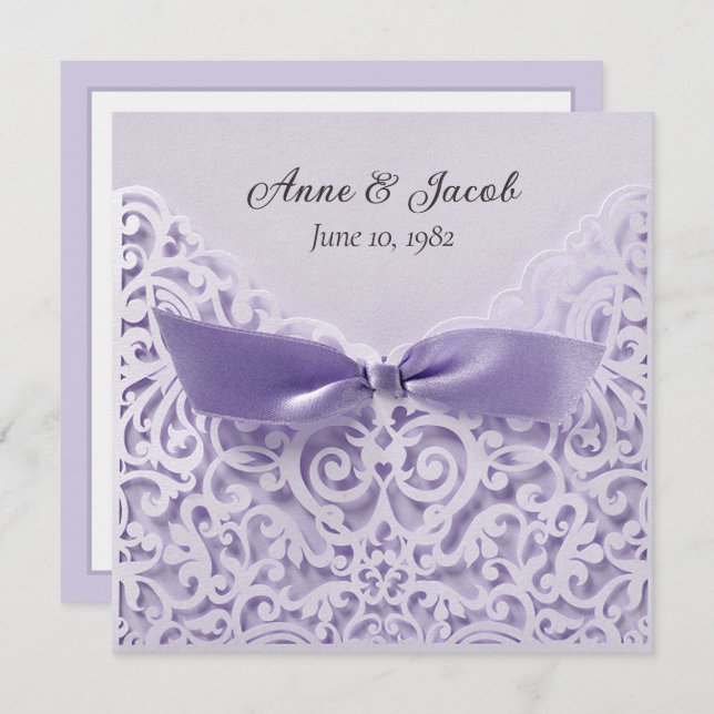 Purple Bow On Lace Wedding Vow Renewal Invitation (Front/Back)